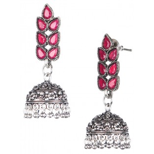 RHINESTONES Silver Oxidized Earrings Jhumka Jhumki Bali Imitation Indian Bollywood Ethnic Wedding Jewelry H38